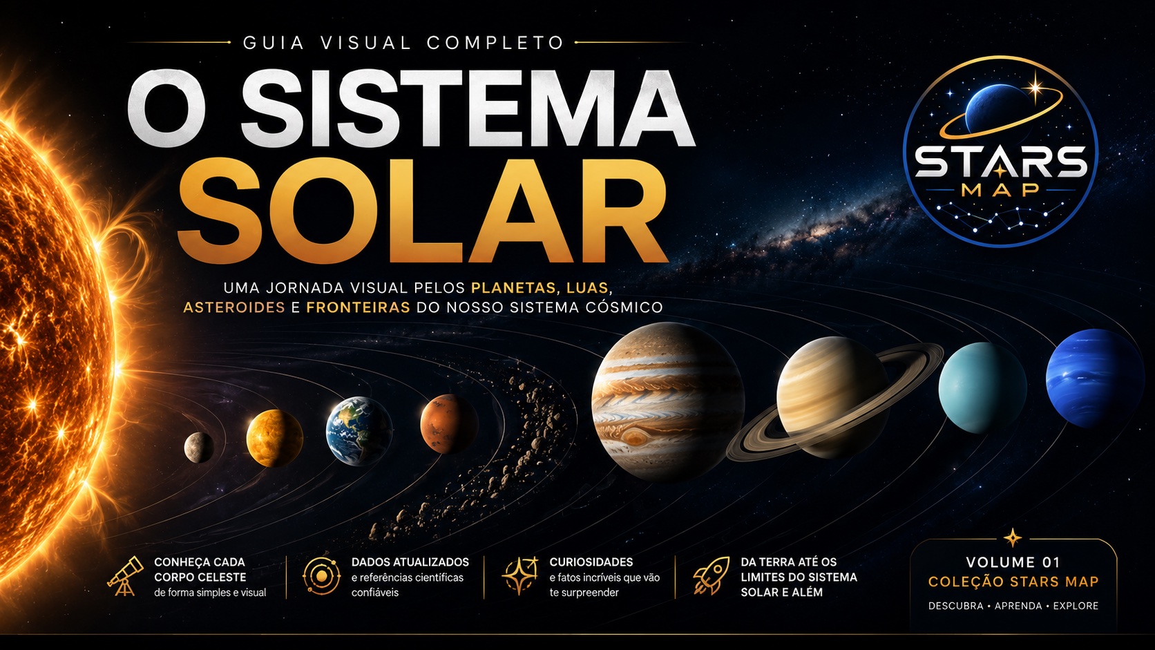 Capa do guia visual O Sistema Solar, volume 01 da coleção Stars Map